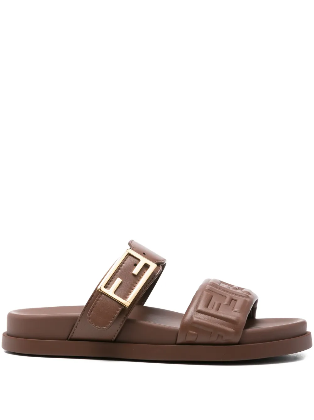 FENDI double-band flat sandals Brown