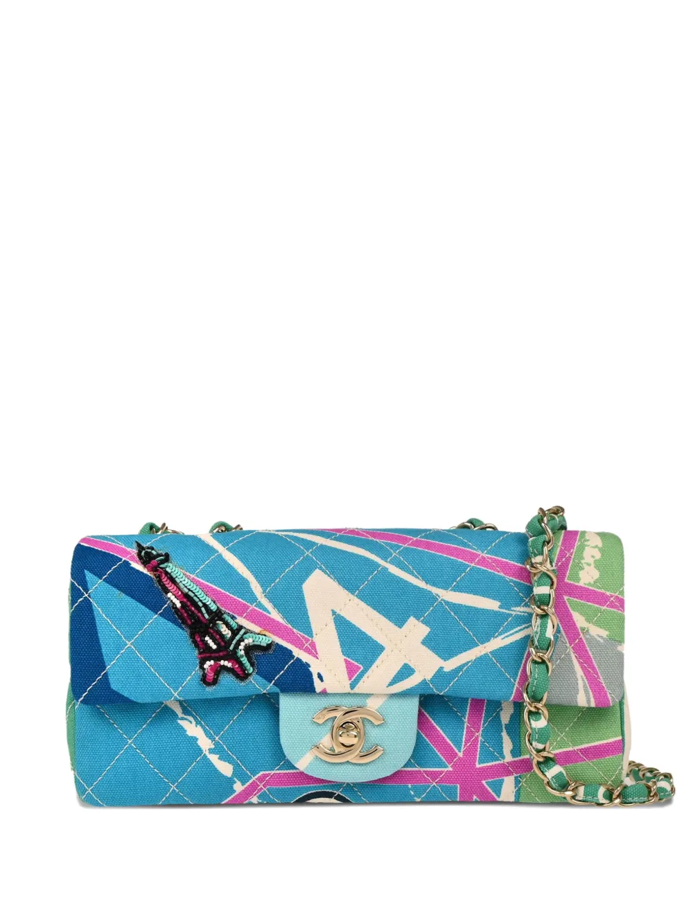 CHANEL Pre-Owned 2006 イーストウエスト パリ マップ ショルダーバッグ - ブルー CHANEL Pre-Owned 2006 イーストウエスト パリ マップ ショルダーバッグ - ブルー