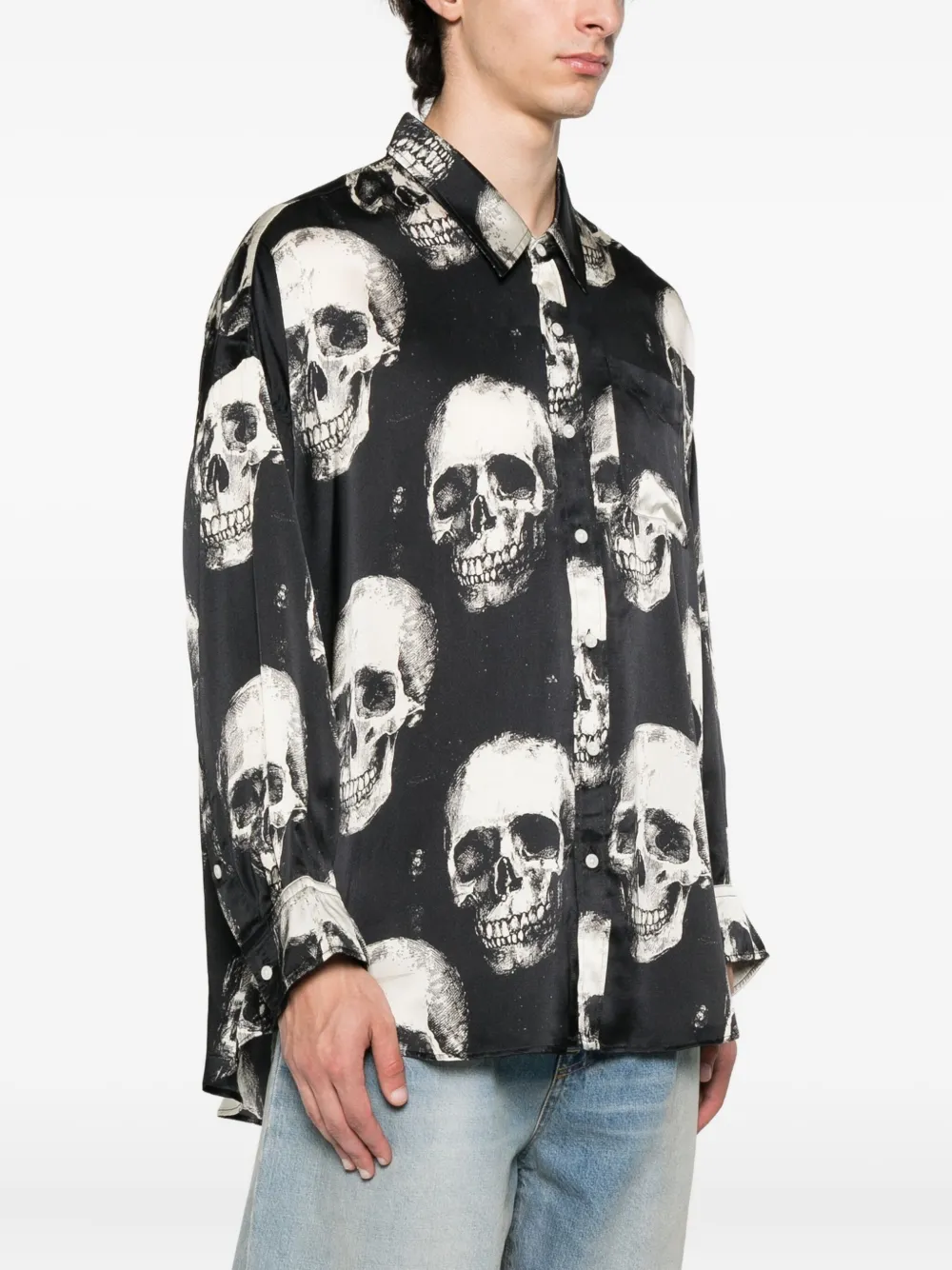R13 skull-print silk shirt Zwart