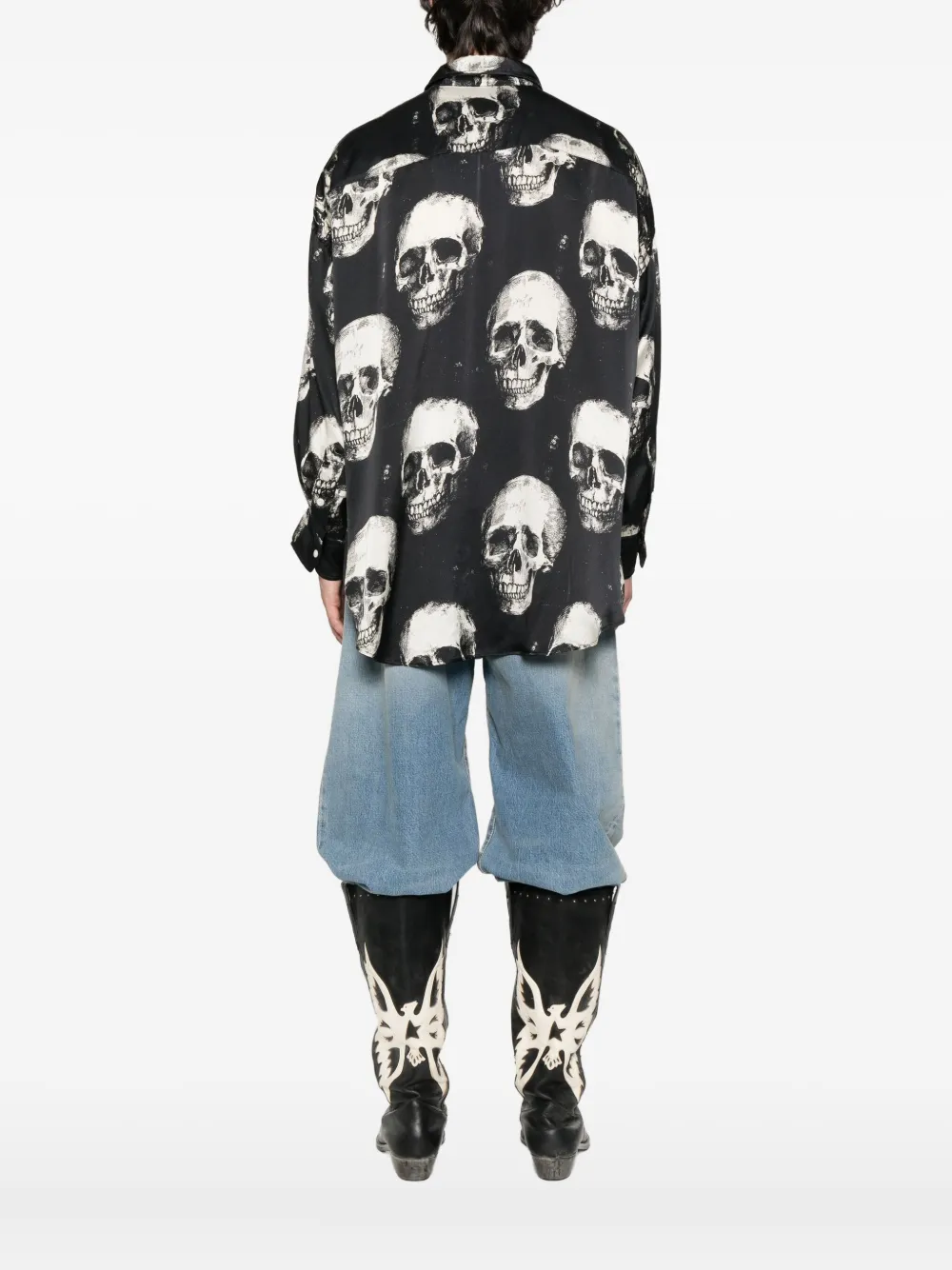 R13 skull-print silk shirt Zwart