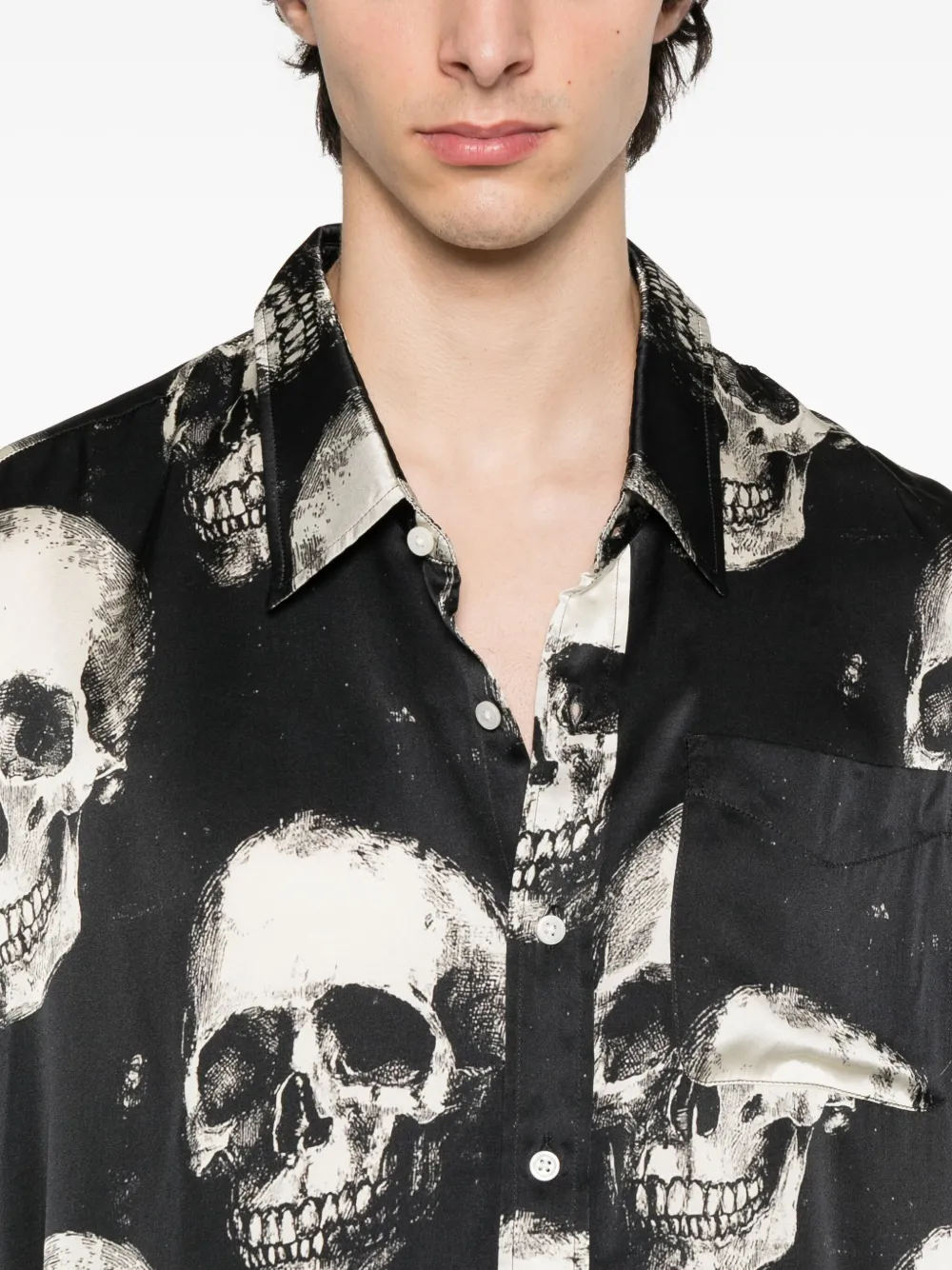 R13 skull-print silk shirt Zwart