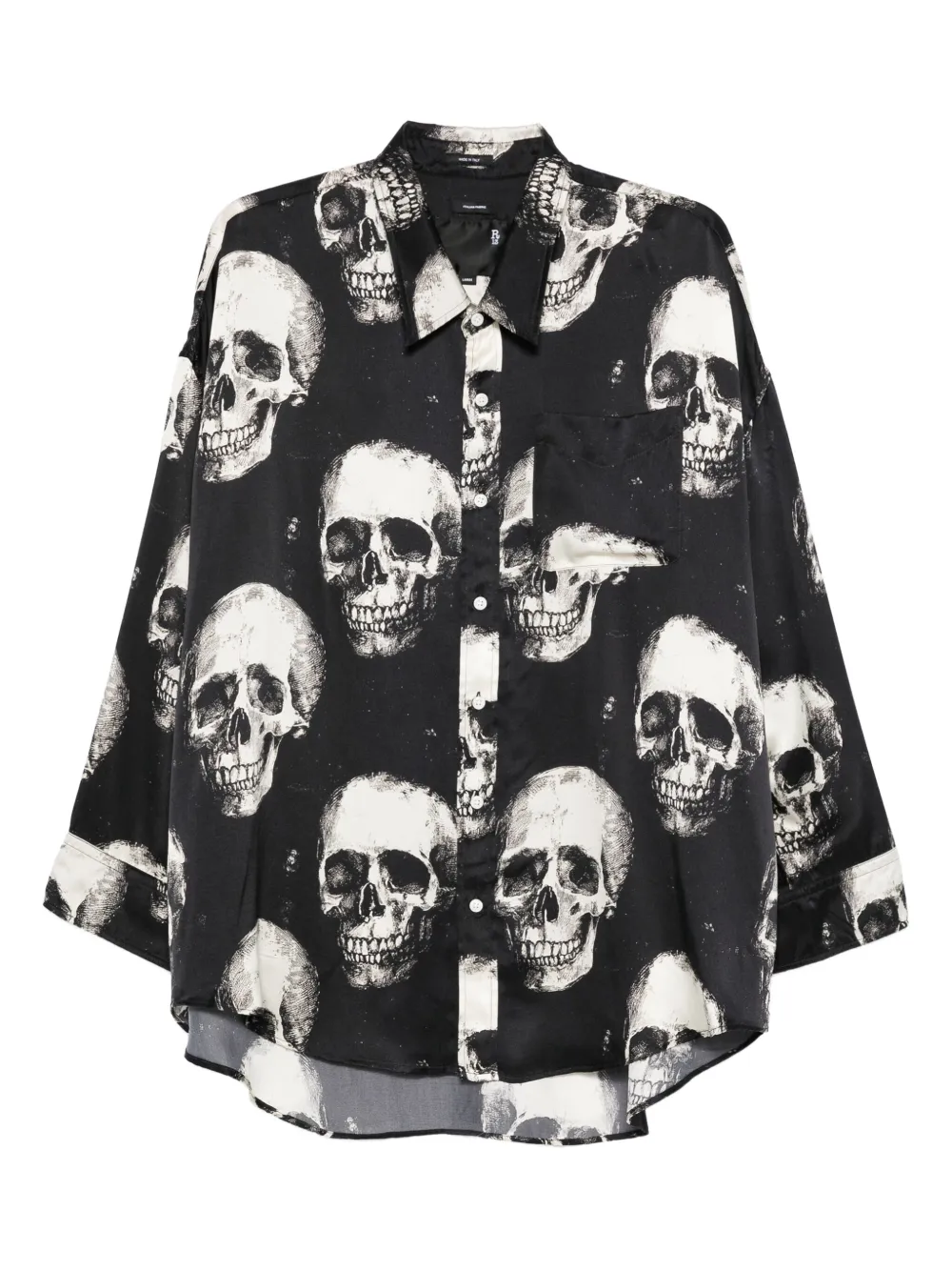 R13 skull-print silk shirt Zwart