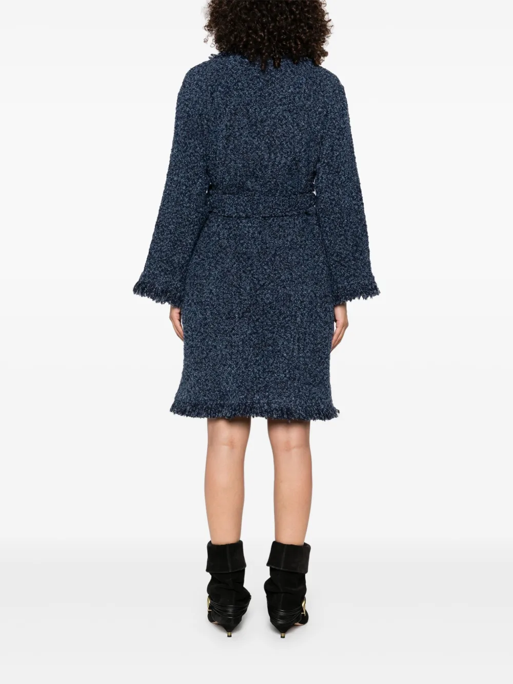 Charlott Bouclé jas met franje Blauw