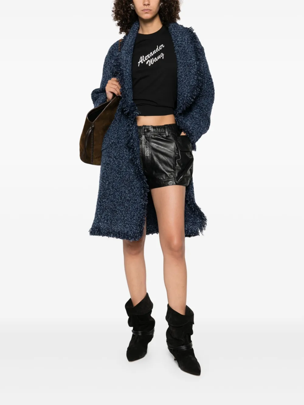 Charlott Bouclé jas met franje Blauw