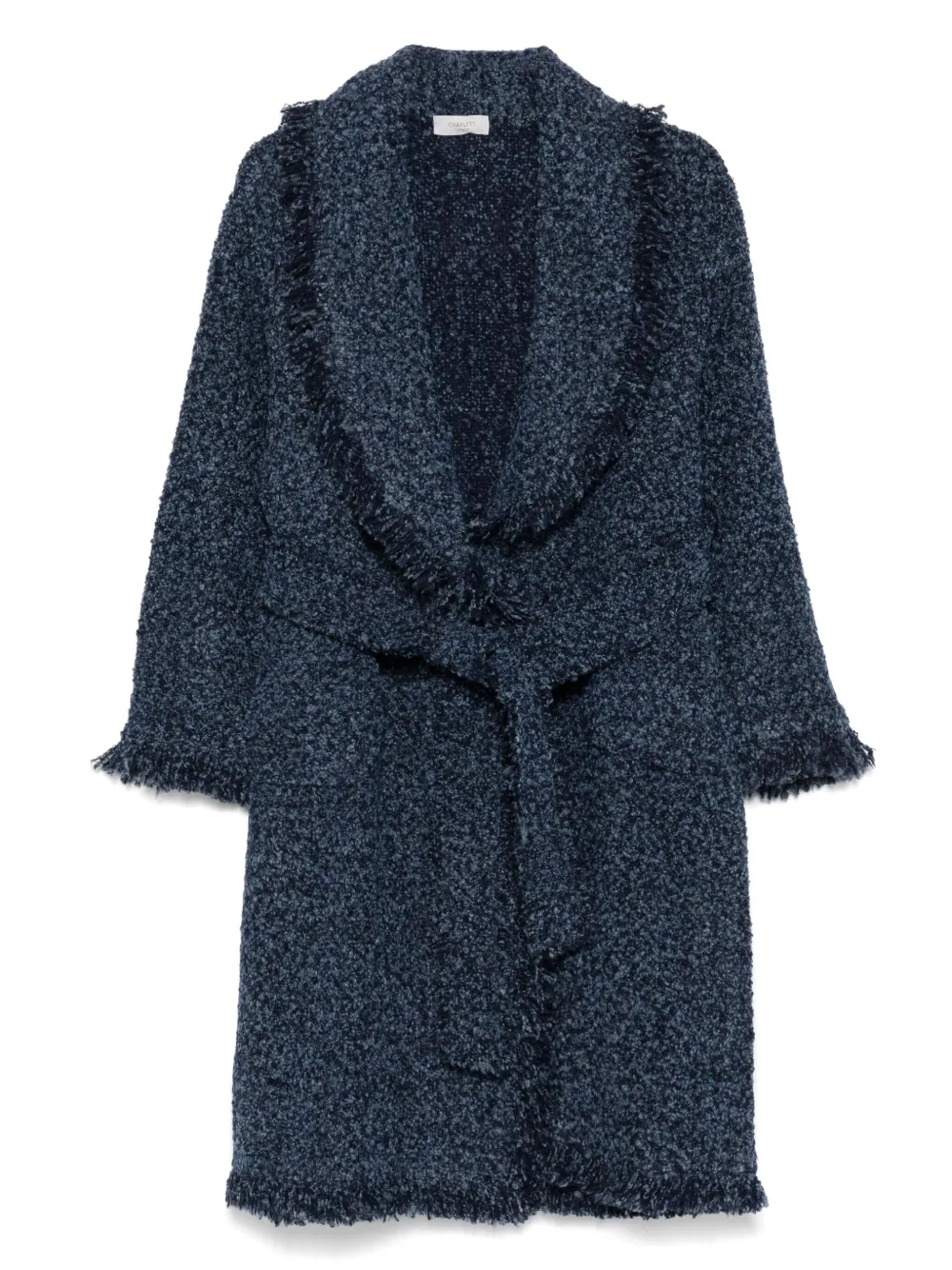 Charlott Bouclé jas met franje Blauw