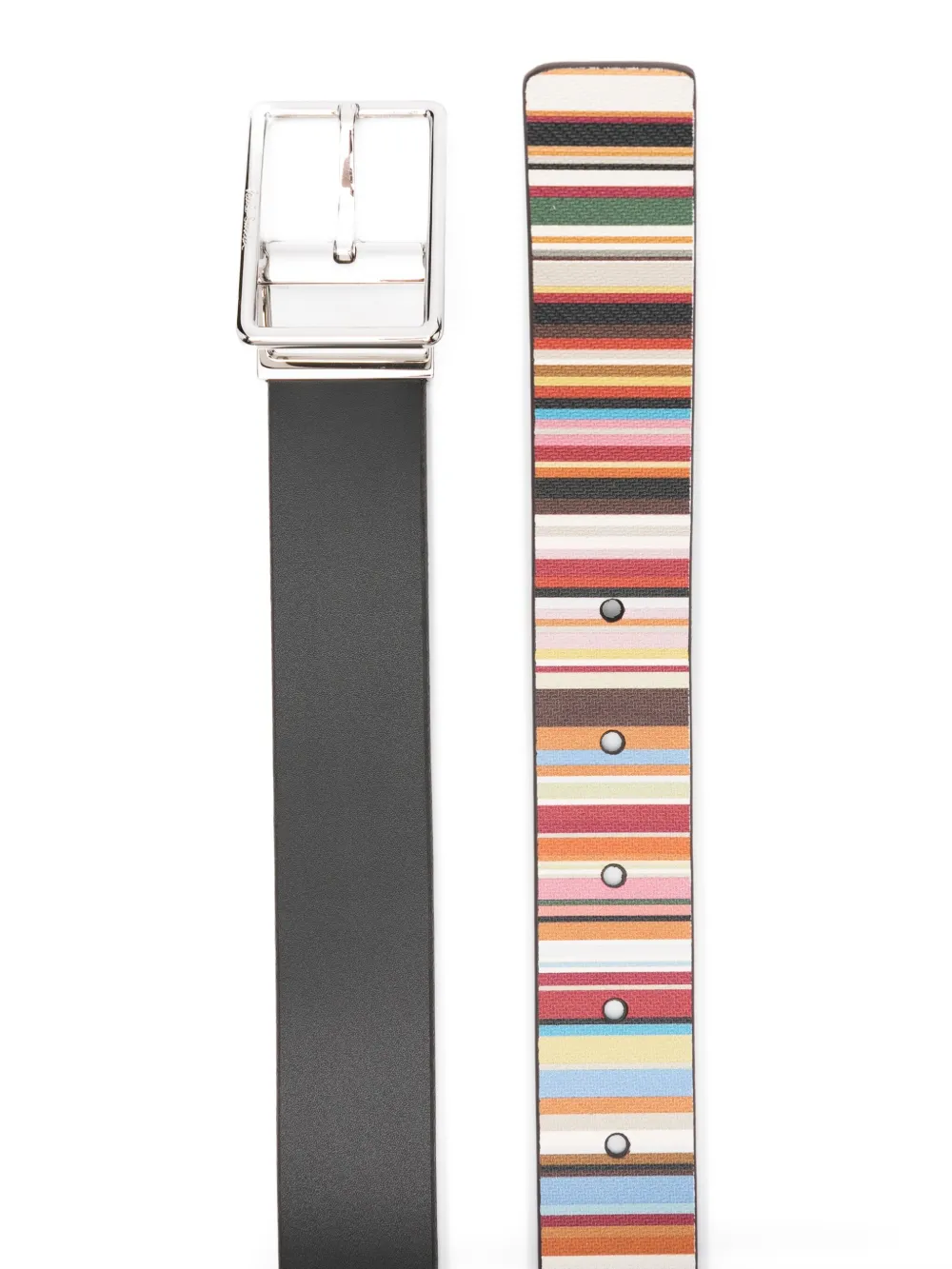Paul Smith Gestreepte omkeerbare leren riem Zwart