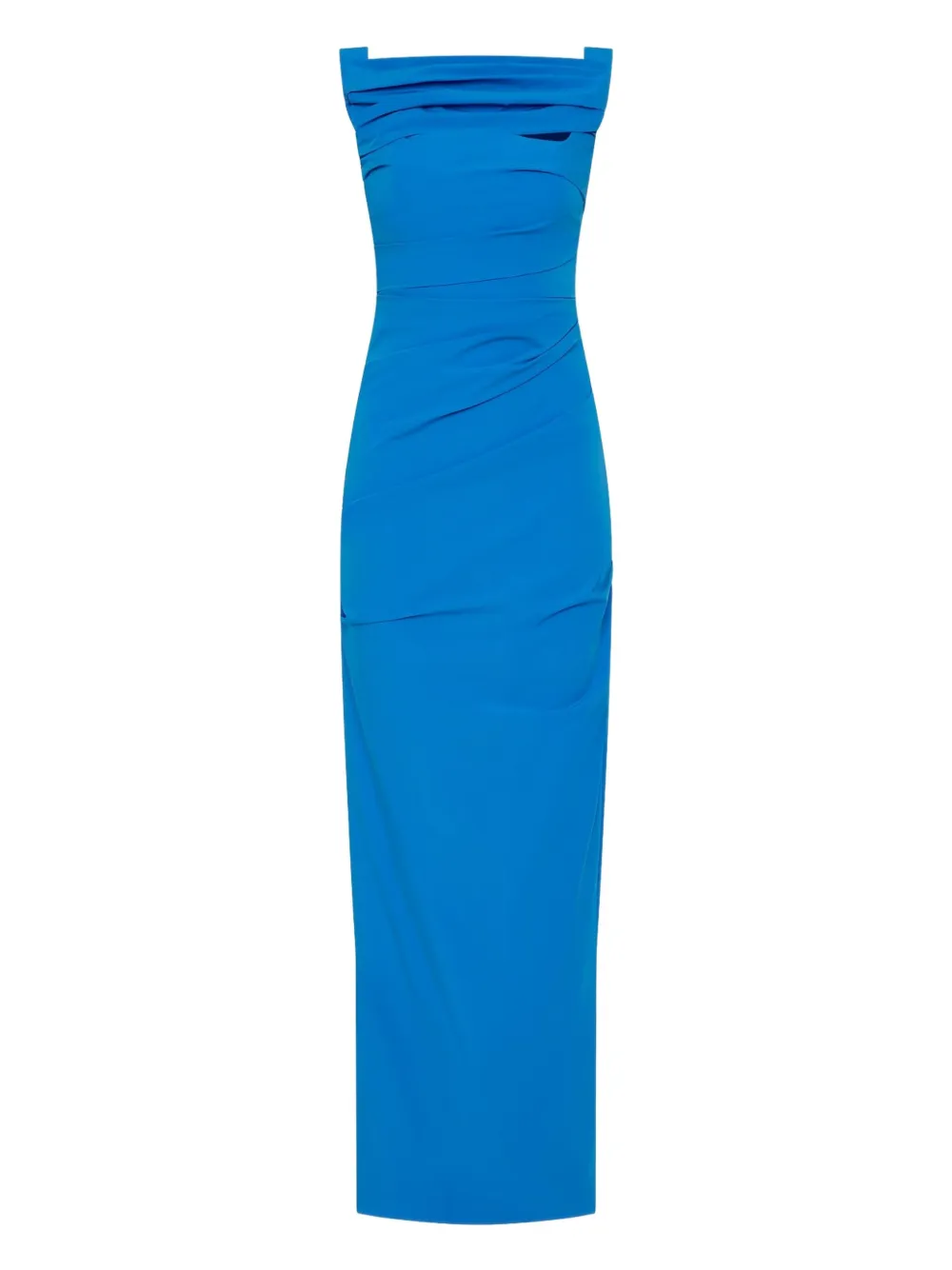 Rachel Gilbert Camille gedrapeerde avondjurk met col Blauw