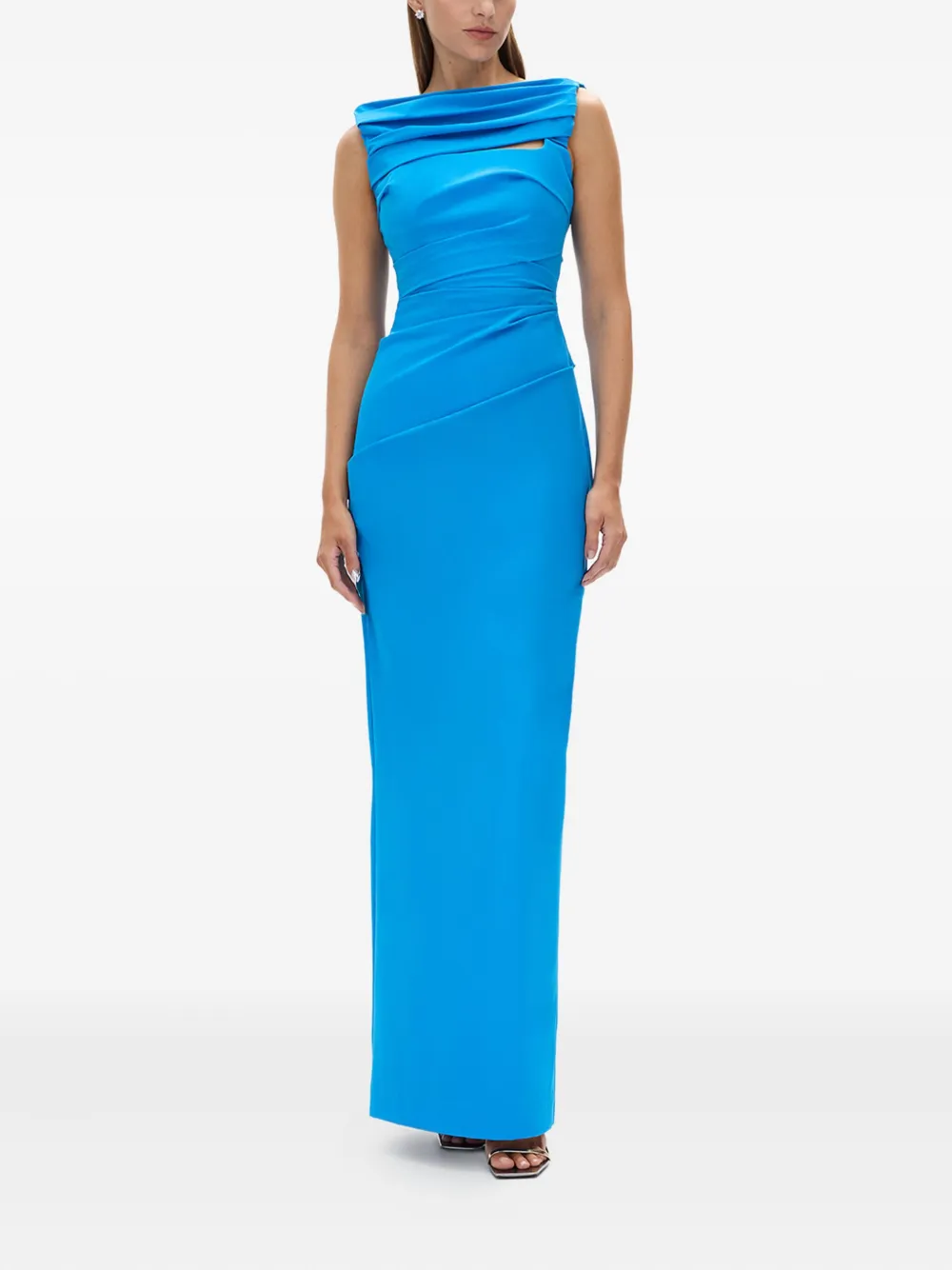 Rachel Gilbert Camille gedrapeerde avondjurk met col - Blauw