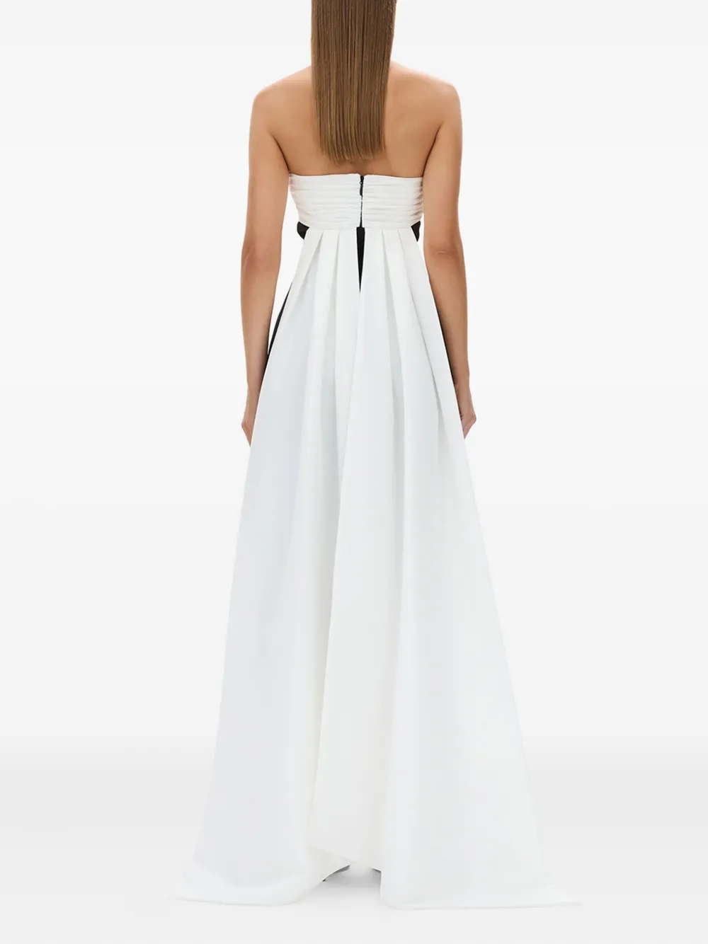 Rachel Gilbert Odette strapless midi-jurk met gedrapeerde achterkant Zwart