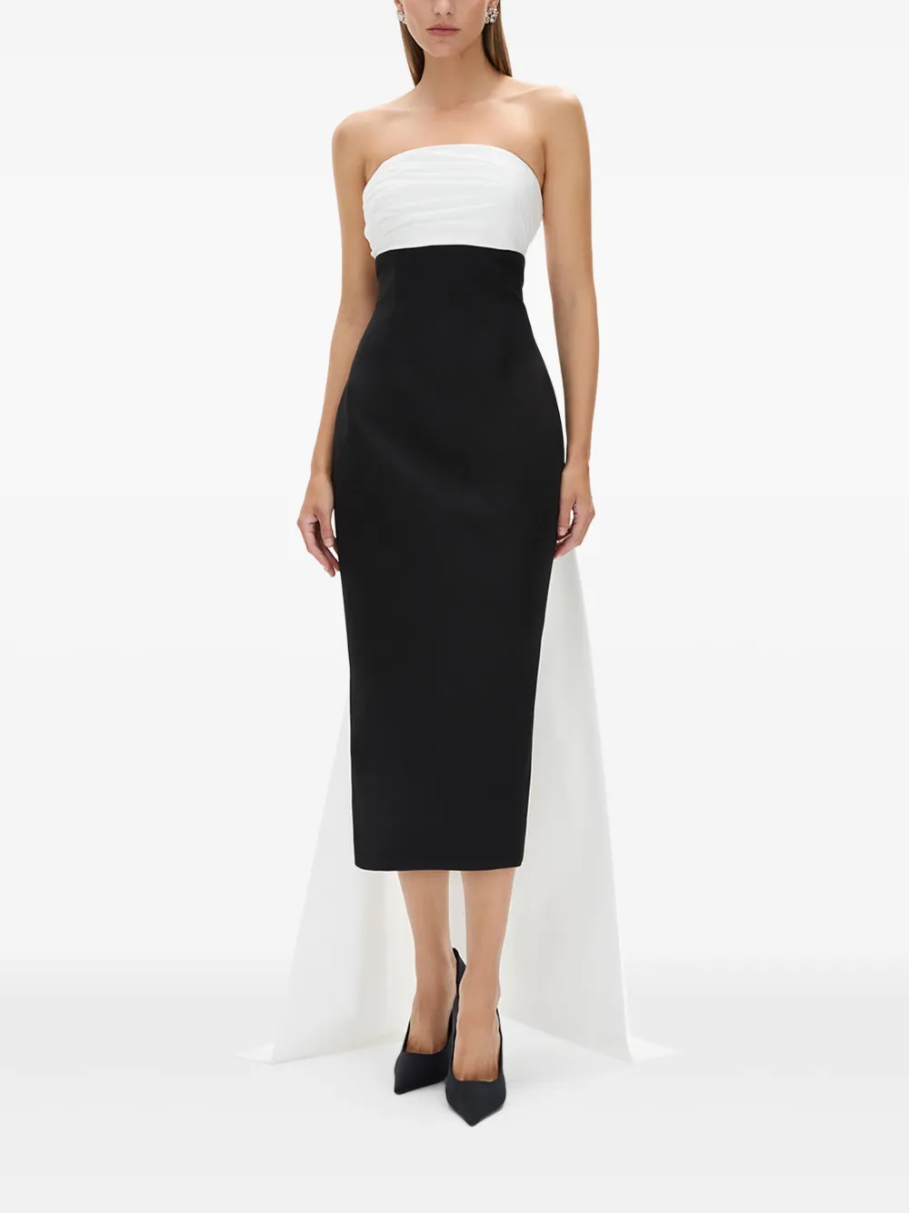 Rachel Gilbert Odette strapless midi-jurk met gedrapeerde achterkant Zwart