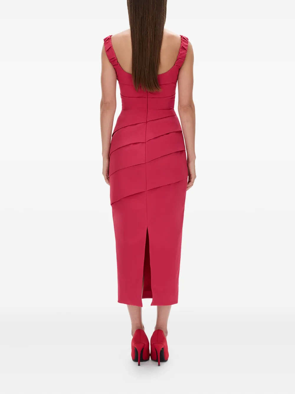 Rachel Gilbert Anna gedrapeerde midi-jurk met vierkante hals Roze