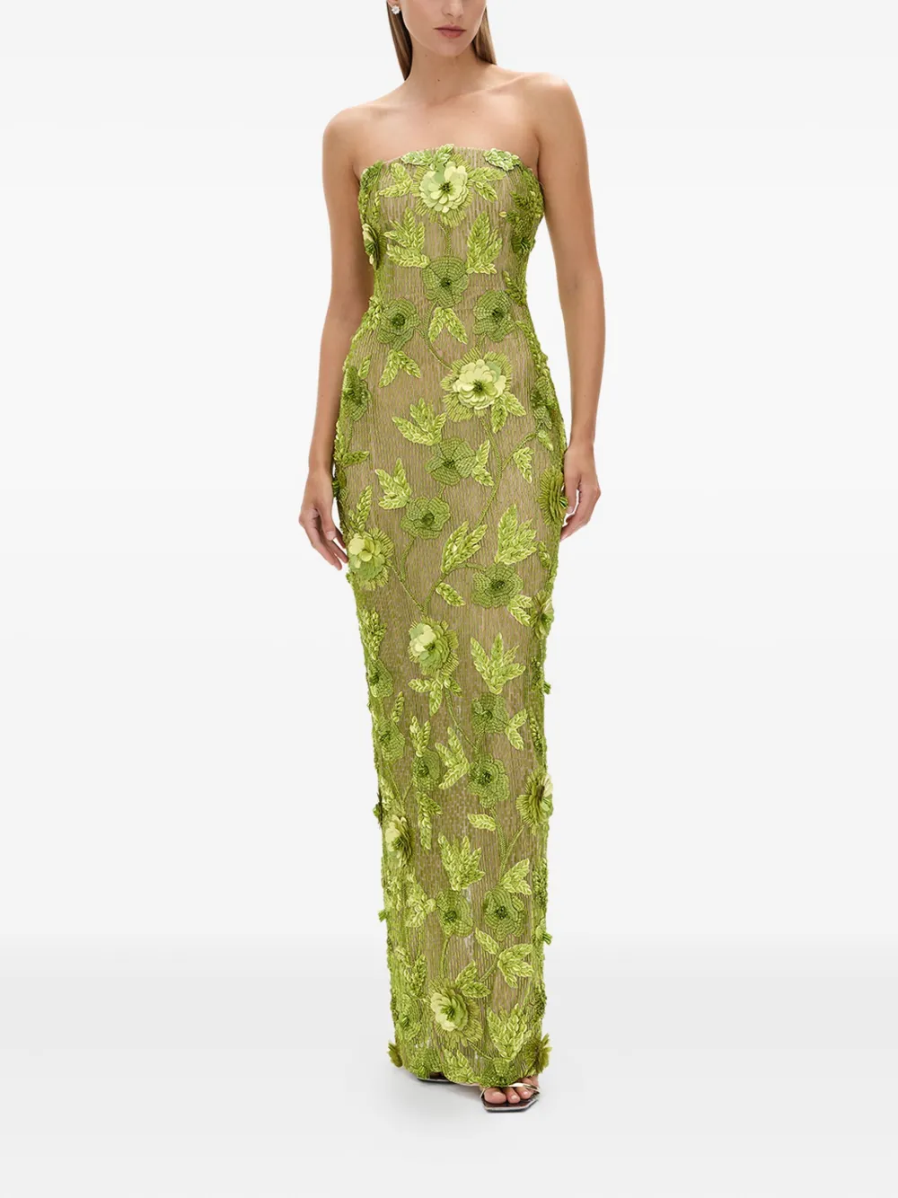 Rachel Gilbert Pierre strapless avondjurk verfraaid met bloemen - Groen