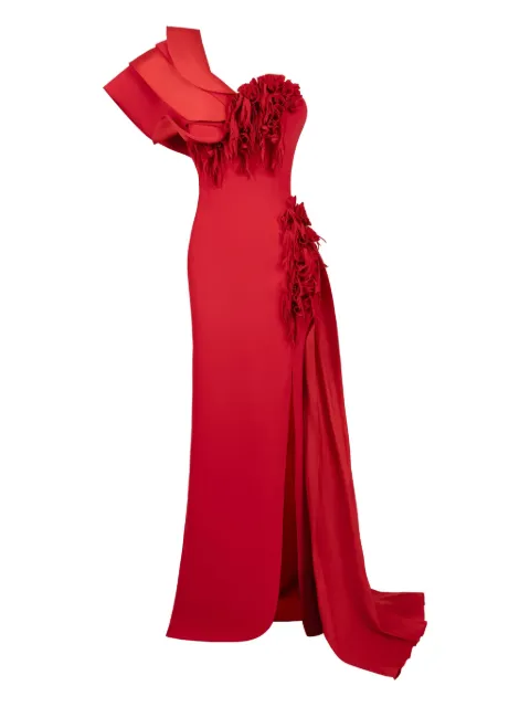 Gaby Charbachy  vestido de fiesta con detalle de volantes
