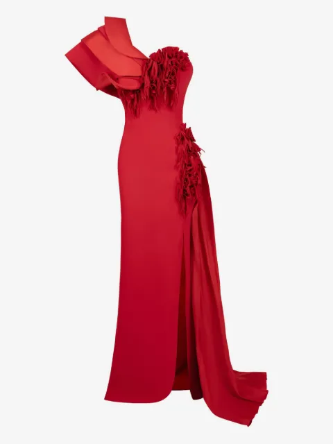 Gaby Charbachy  Gerüschtes Abendkleid mit Seitenschlitz