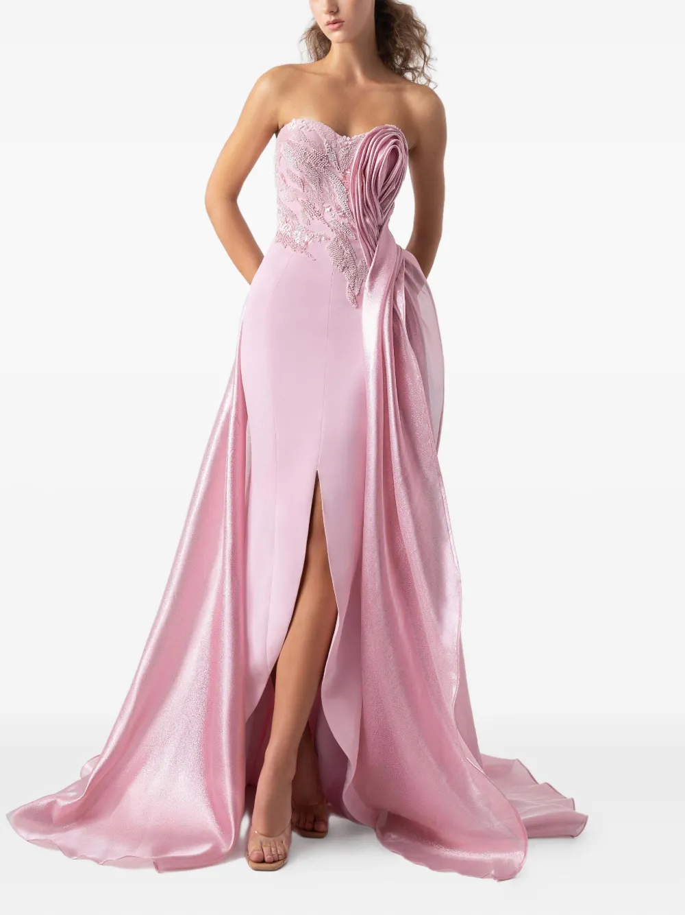 Gaby Charbachy Verfraaide avondjurk met roosdetail Roze