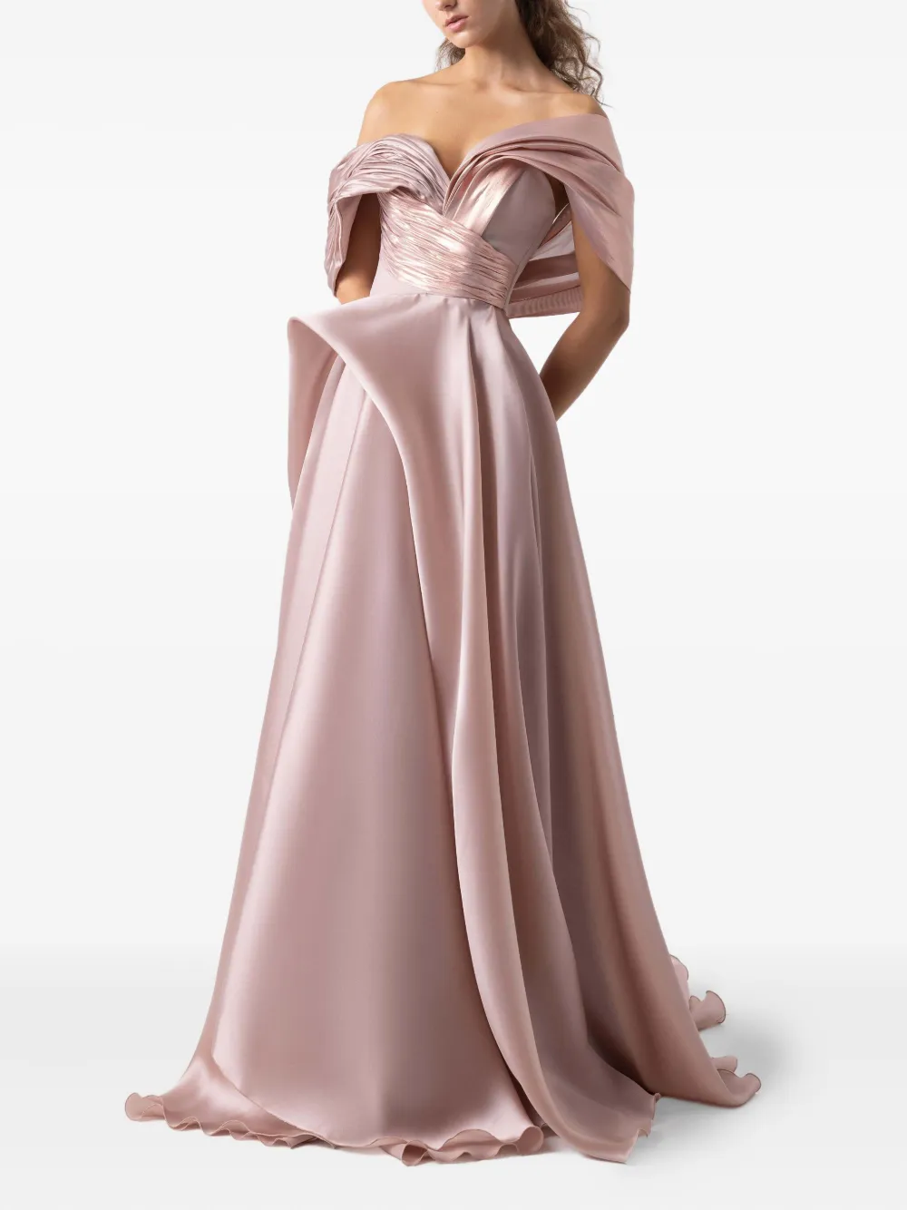 Gaby Charbachy Off-shoulder geplooide avondjurk Roze