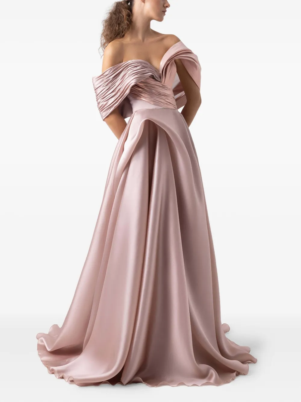 Gaby Charbachy Off-shoulder geplooide avondjurk Roze