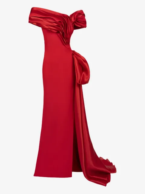 Gaby Charbachy  ruffled bow-embellished evening gown