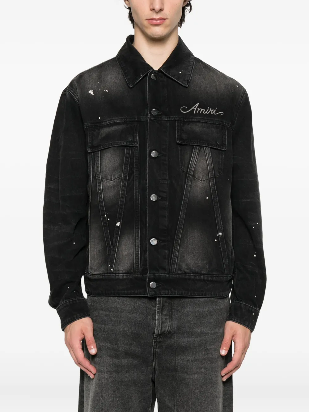 AMIRI Denim jack met verfprint Zwart