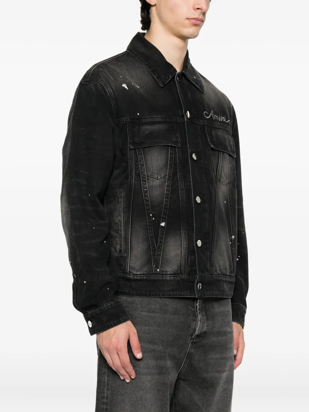 AMIRI Denim jack met verfprint Zwart