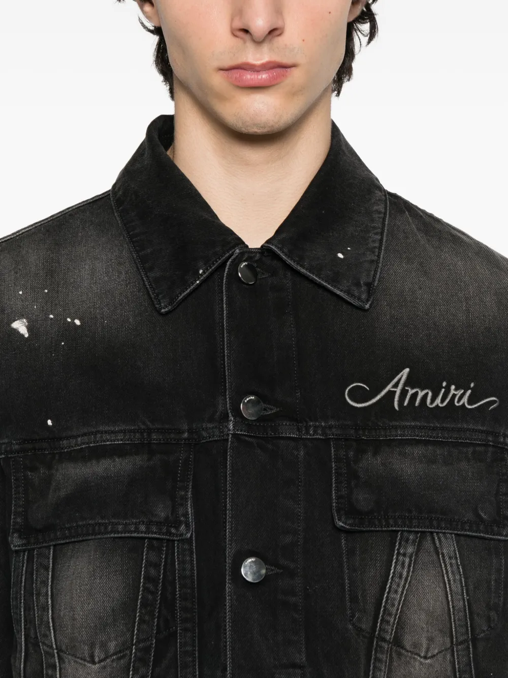 AMIRI Denim jack met verfprint Zwart