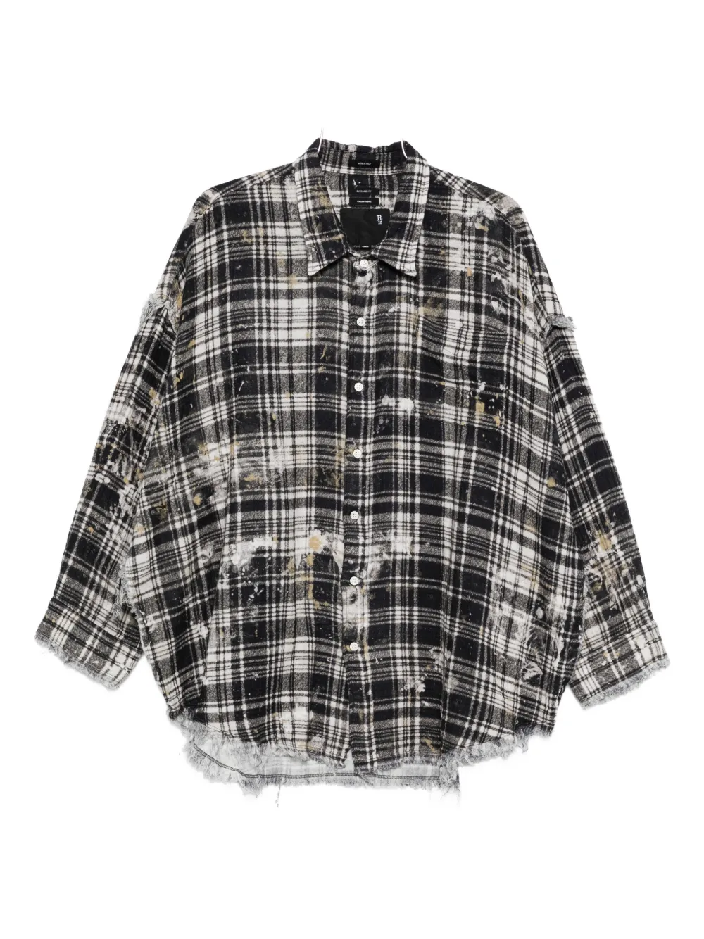 R13 frayed plaid shirt Zwart