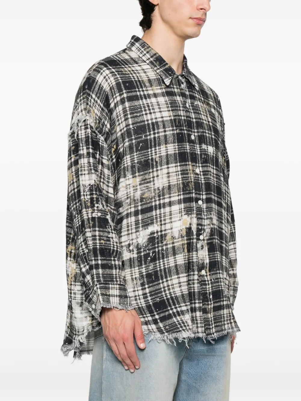 R13 frayed plaid shirt Zwart