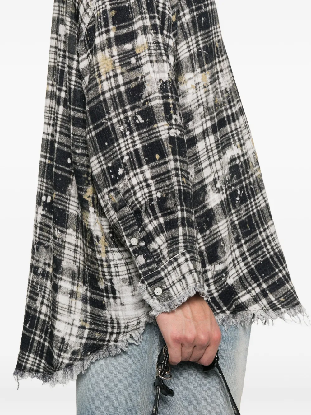 R13 frayed plaid shirt Zwart