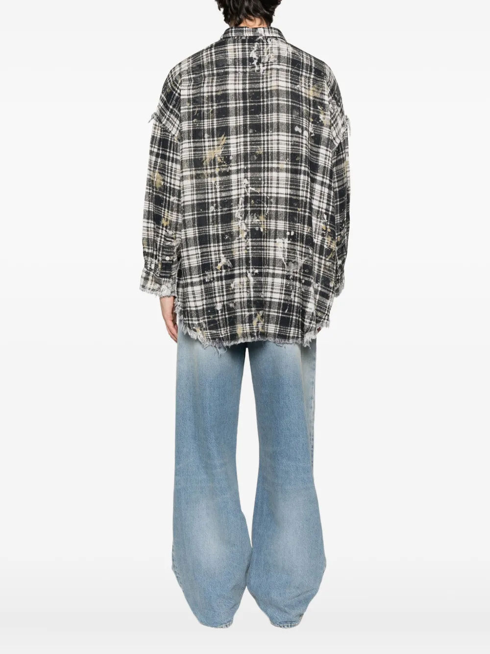 R13 frayed plaid shirt Zwart