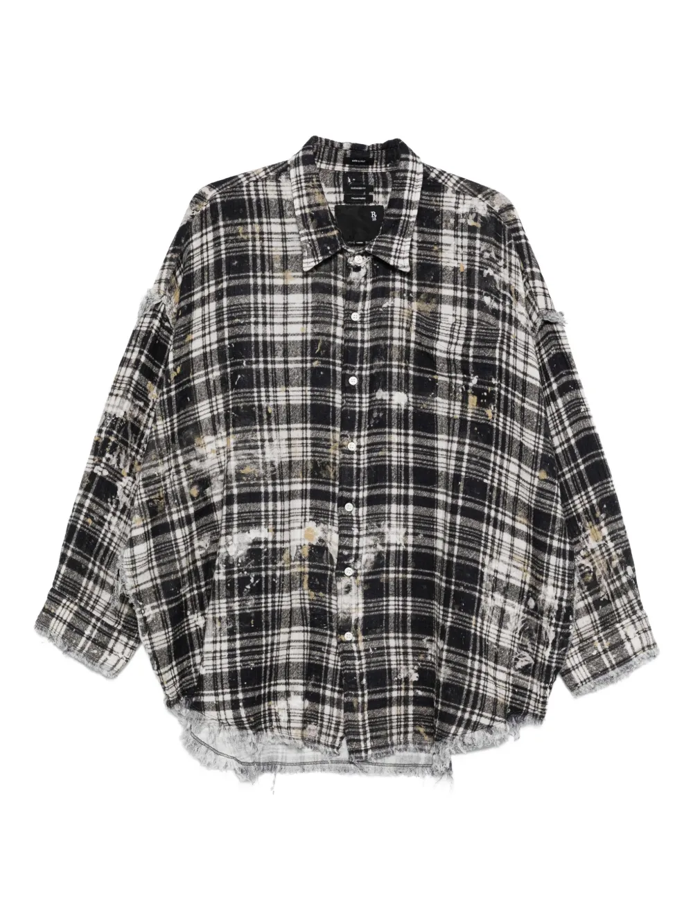 R13 frayed plaid shirt Zwart