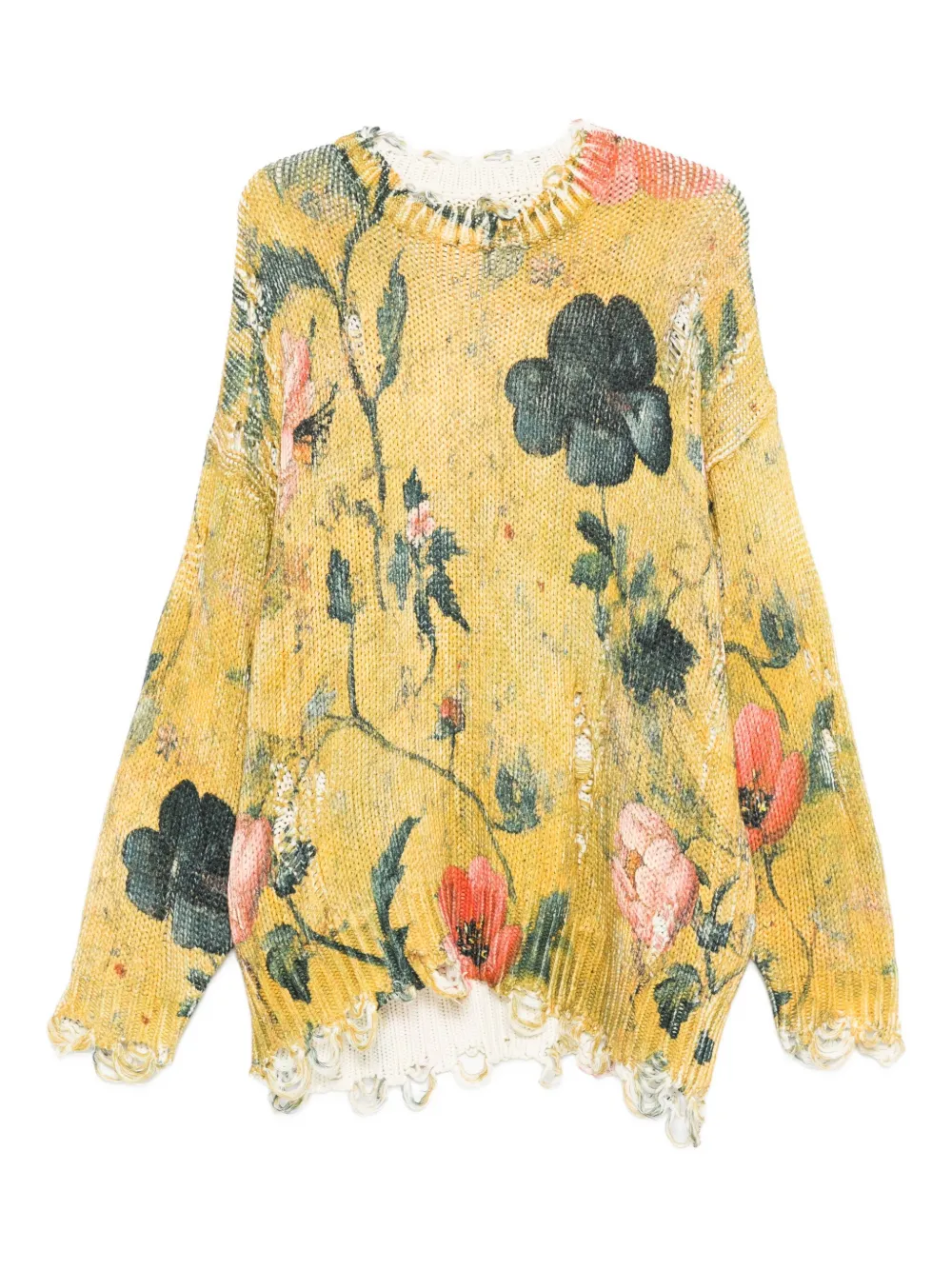 R13 floral-pattern distressed sweater Geel