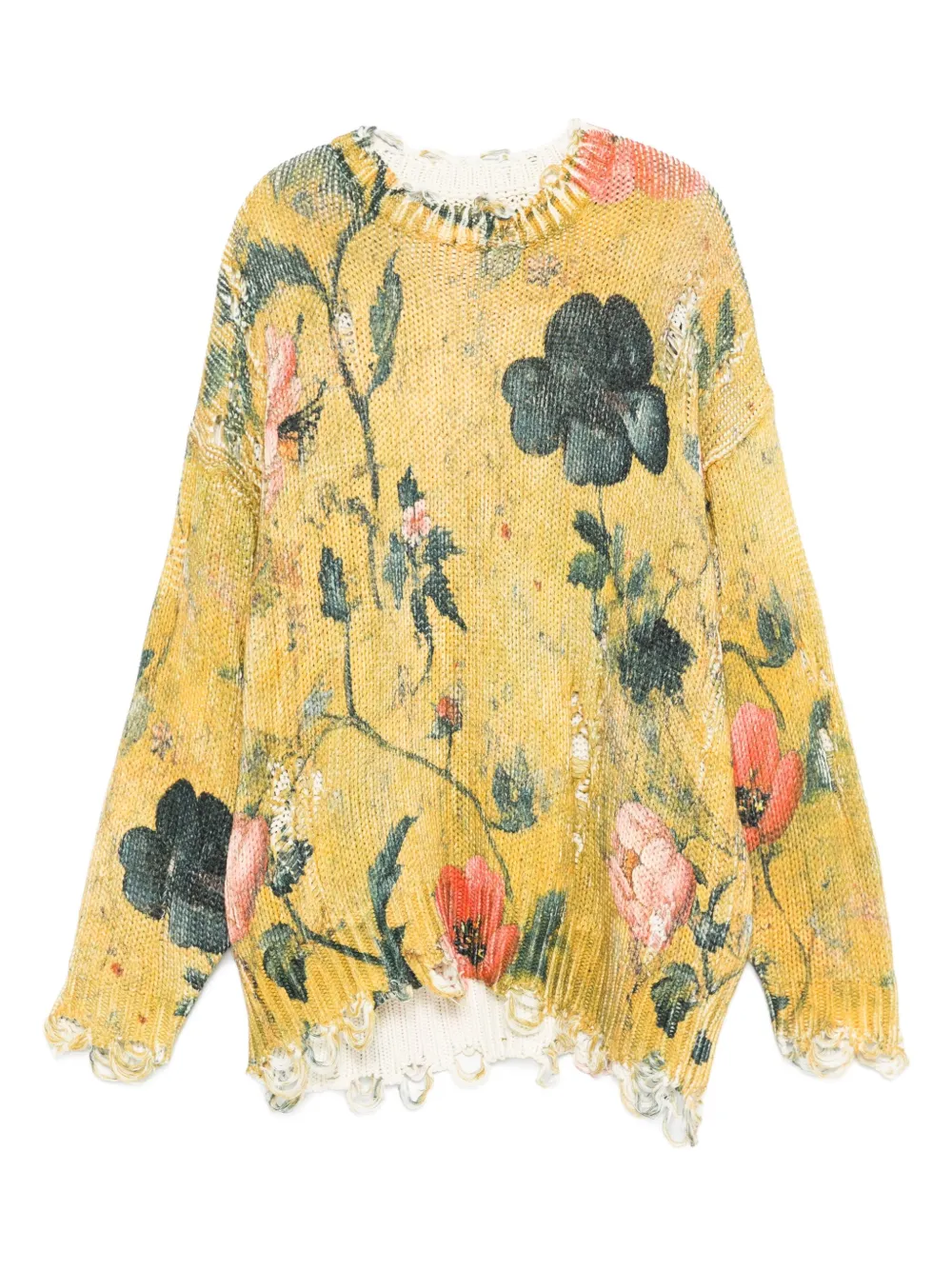 R13 floral-pattern distressed sweater Geel