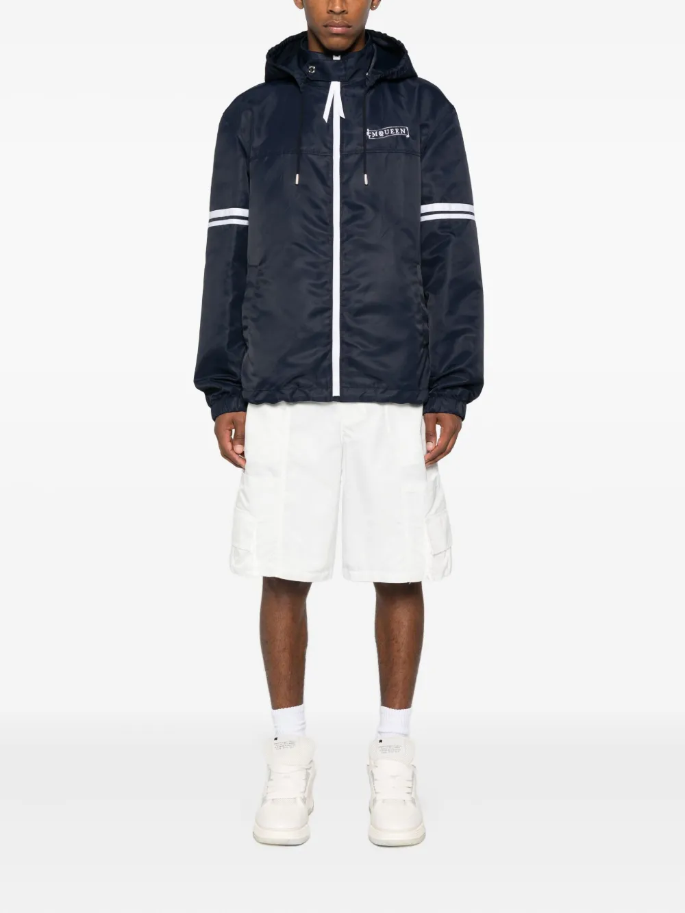 Alexander McQueen hooded stripe-detail jacket Blauw