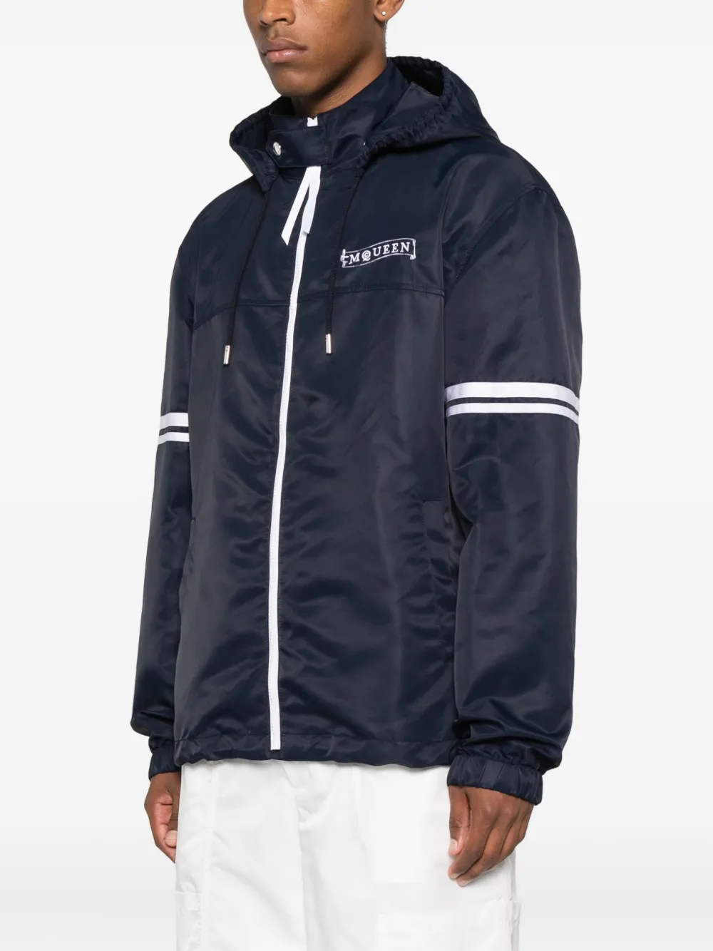 Alexander McQueen hooded stripe-detail jacket Blauw