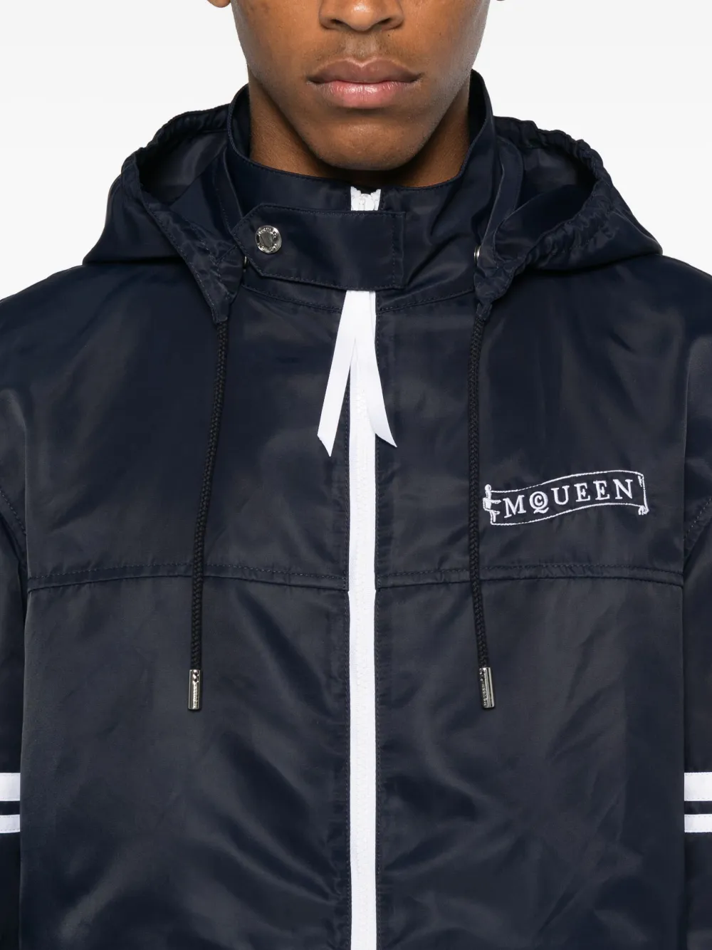 Alexander McQueen hooded stripe-detail jacket Blauw