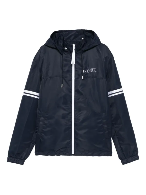 Alexander McQueen Hooded Stripe-detail Jacket in Blue