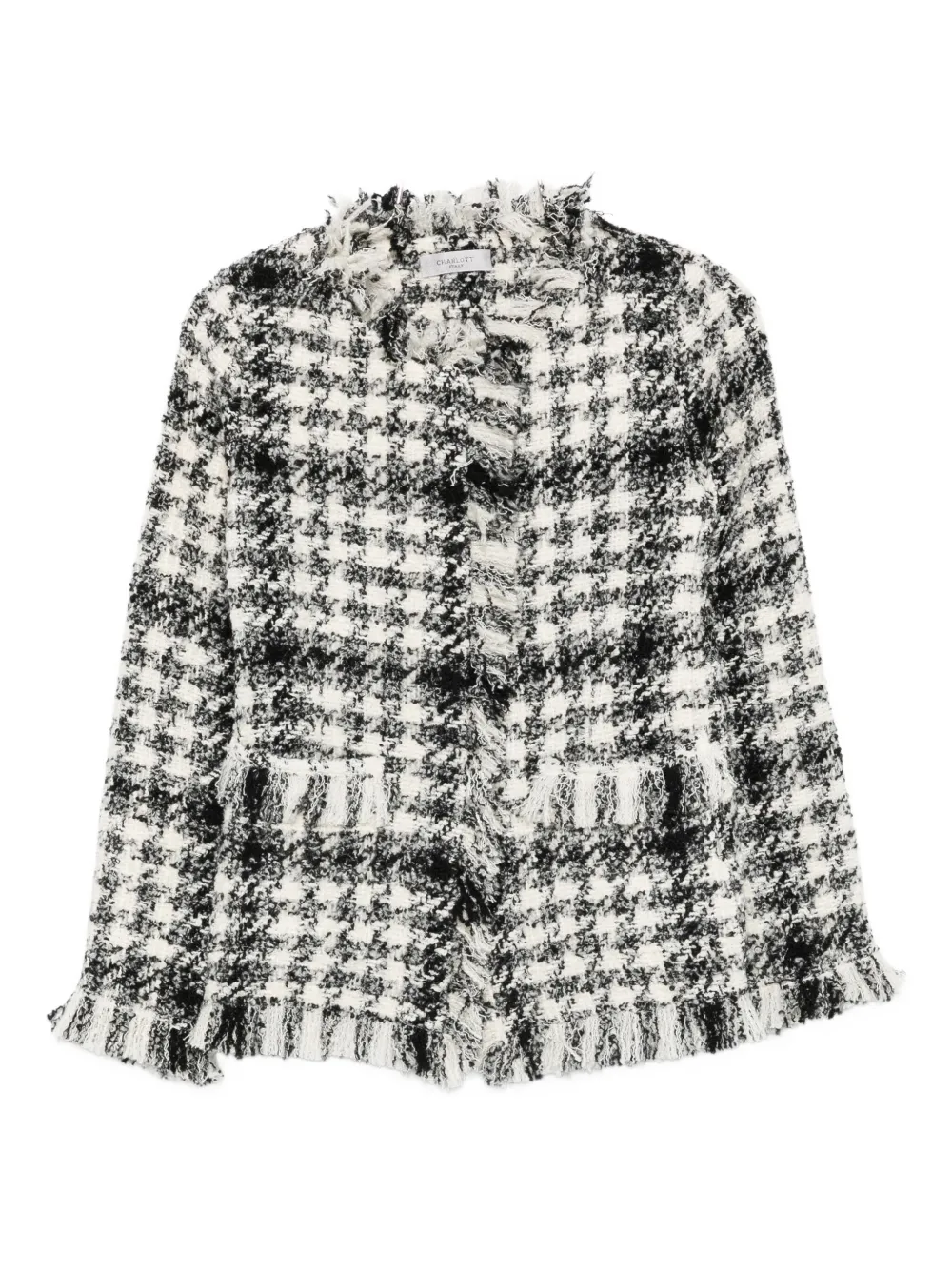 Charlott fringed checked-pattern jacket - Bianco