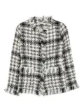 Charlott fringed checked-pattern jacket - White