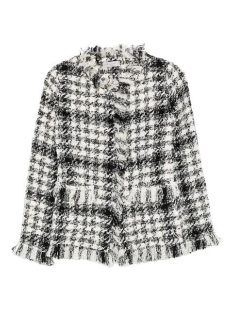Charlott fringed checked-pattern jacket