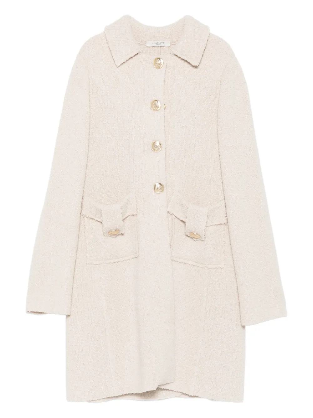Charlott Jas met enkele rij knopen en klepzak Beige