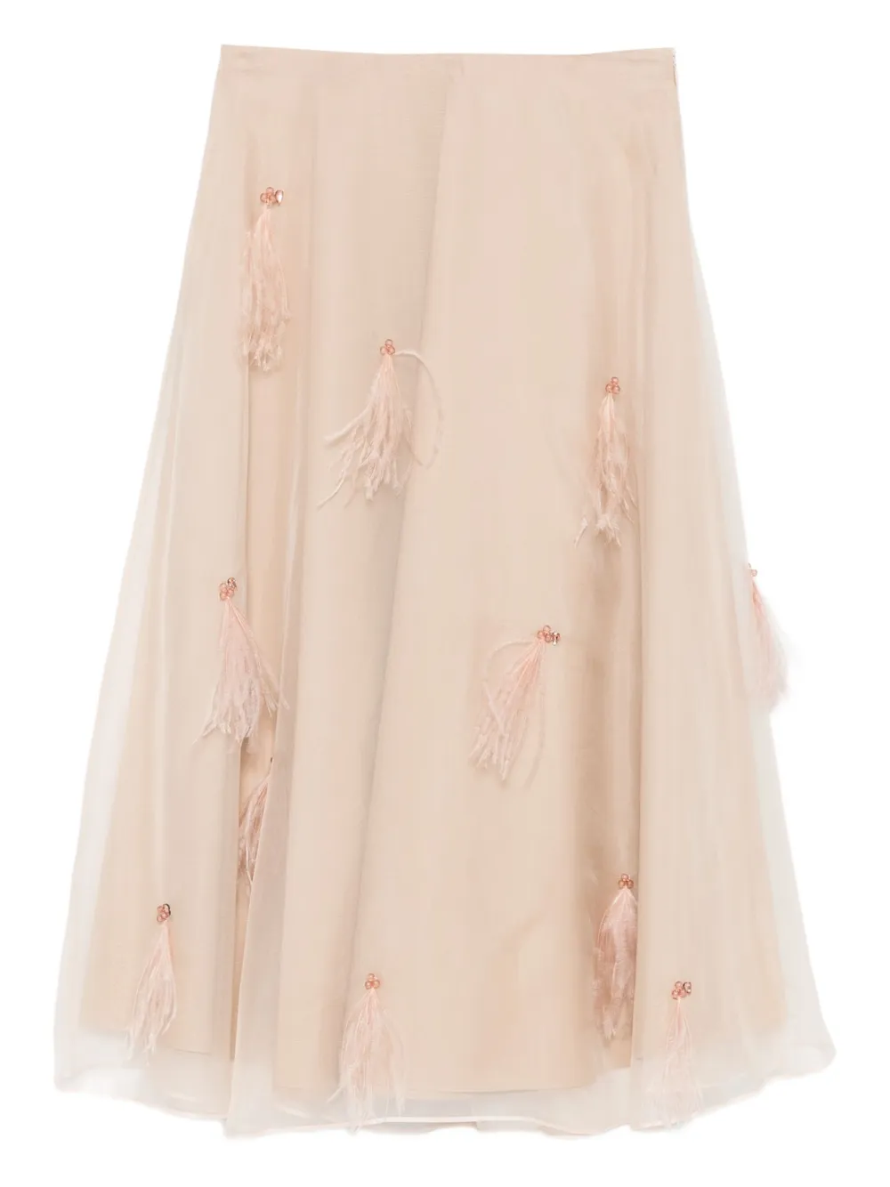 Dorothee Schumacher Tulen rok verfraaid met veren Beige