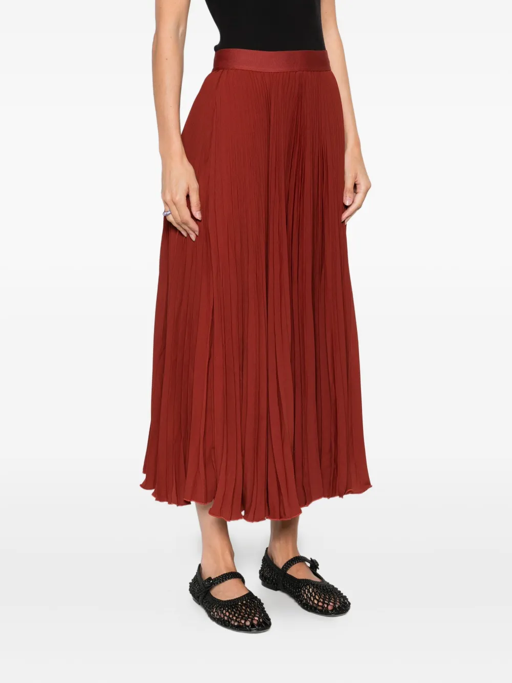 Farm Rio Pleated Midi Skirt In Brown