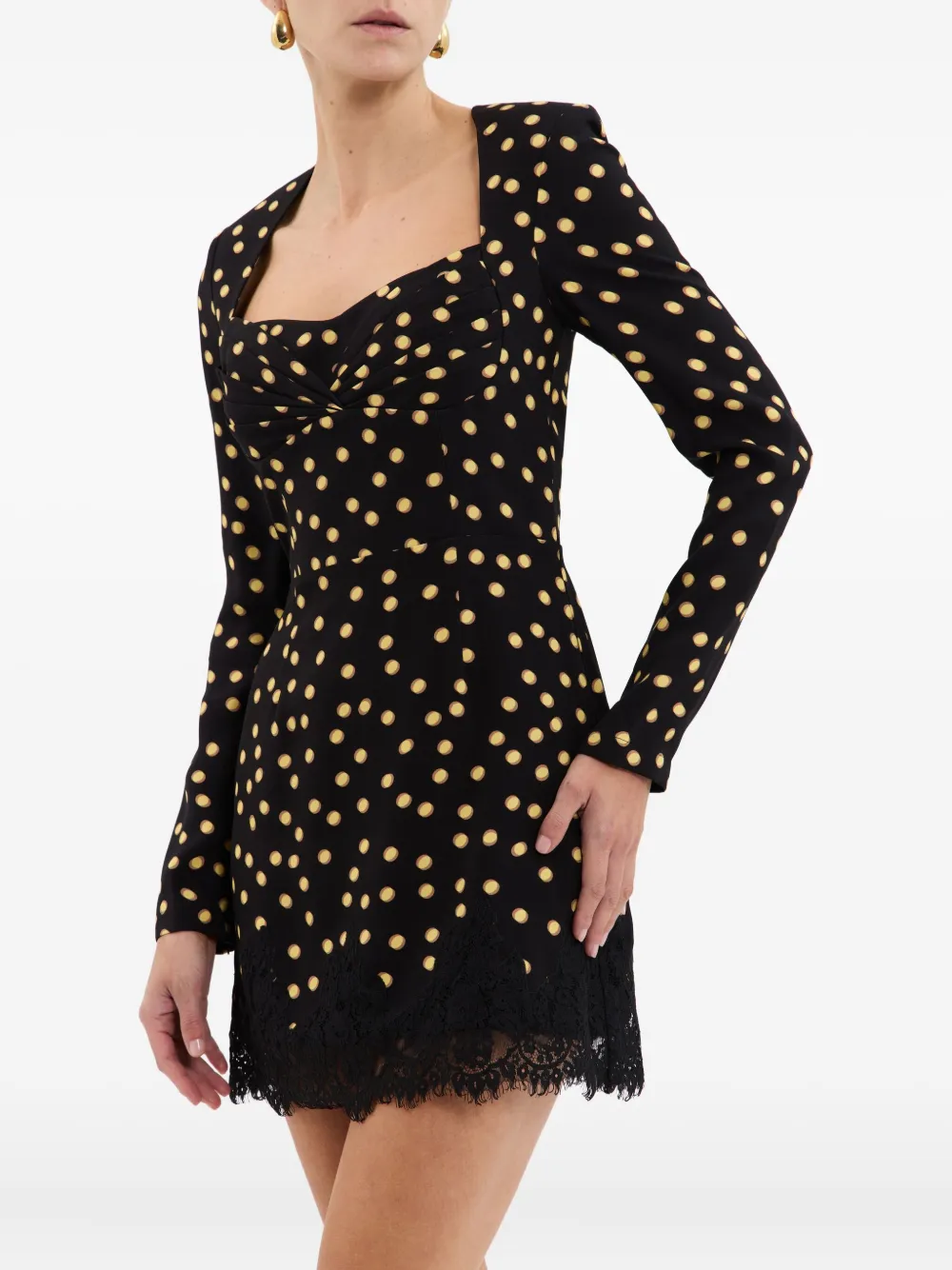 Rebecca Vallance Millie Polka-dot Lace-trimmed Mini Dress In Black