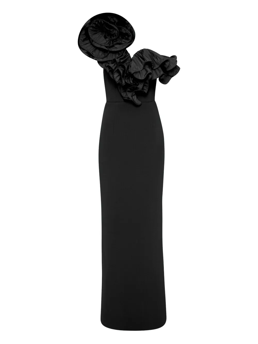 Ella ruffle-detail one-shoulder gown