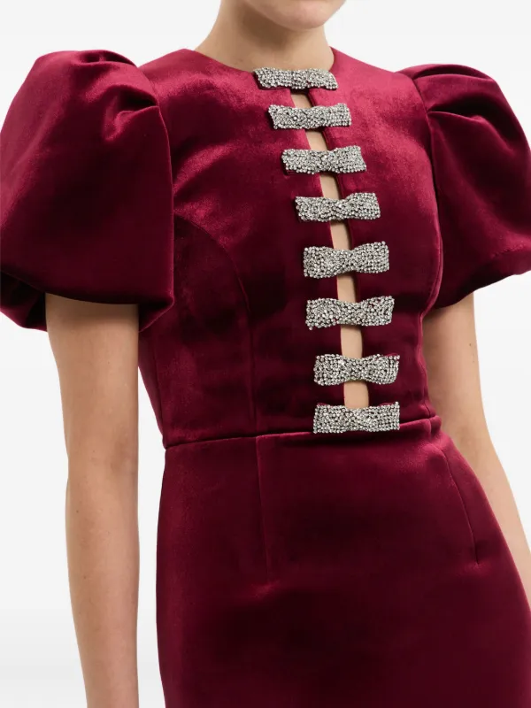 strapless open back dress MJV1770 Red Velvet Puff Sleeve Midi Dress