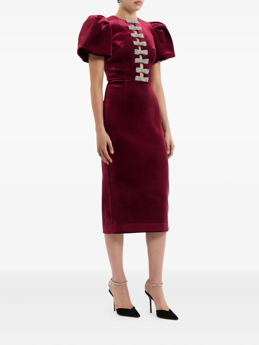 Rebecca Vallance Edwiena midi-jurk verfraaid met pofmouwen Rood