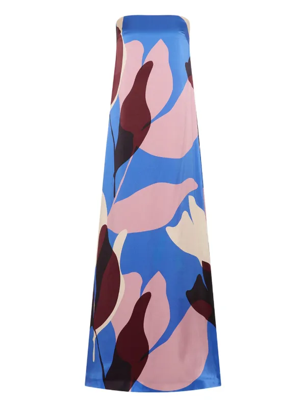 Rebecca Vallance Mika Abstract-print Strapless Maxi Dress in Blue