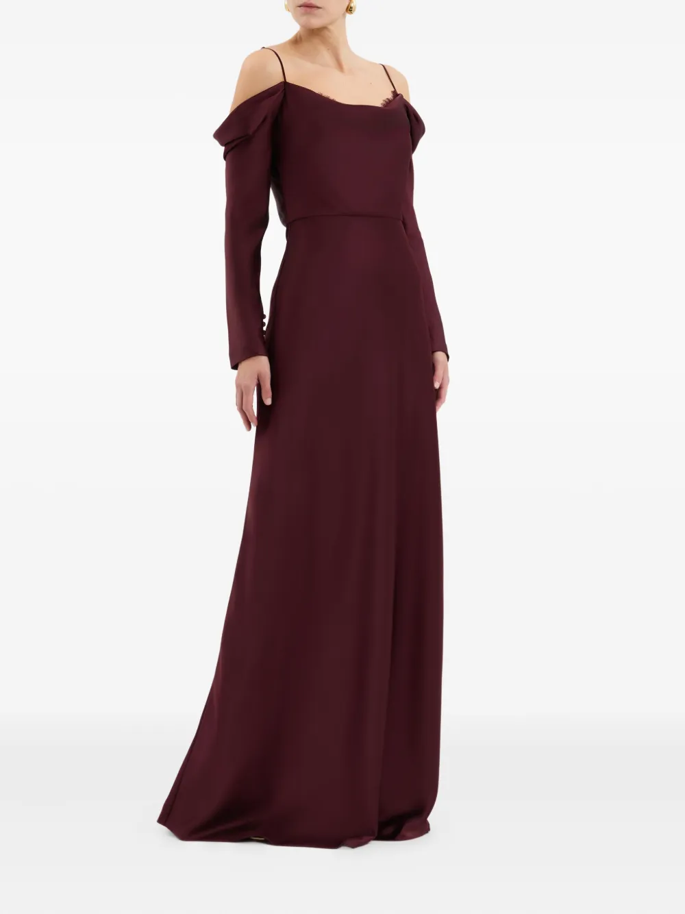 Rebecca Vallance Avalon Lace-trimmed Cowl-neck Gown In Burgundy