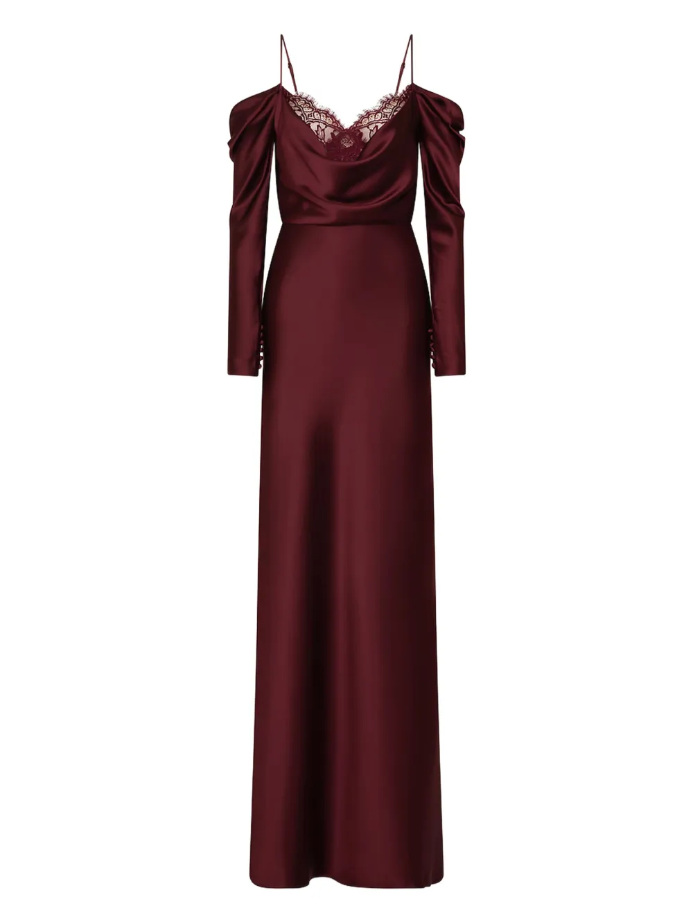 Rebecca Vallance Avalon Lace-trimmed Cowl-neck Gown In Burgundy