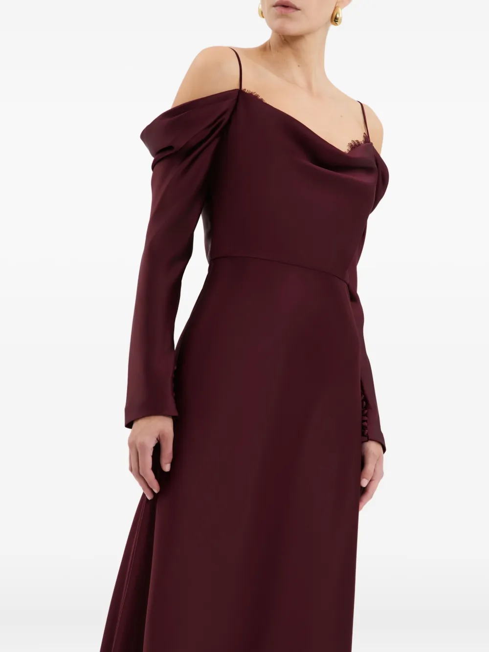 Rebecca Vallance Avalon Lace-trimmed Cowl-neck Gown In Burgundy